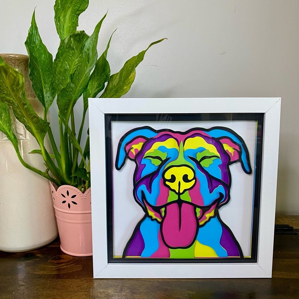 3D Smiley Pitbull Multicolor Shadowbox